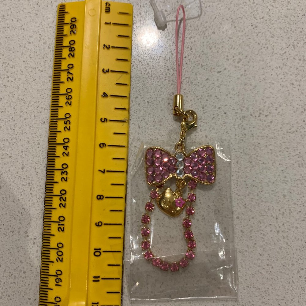 VINTAGE 2000 HELLO KITTY GOLD COLOR / PINK BOW CHARM / CELL PHONE